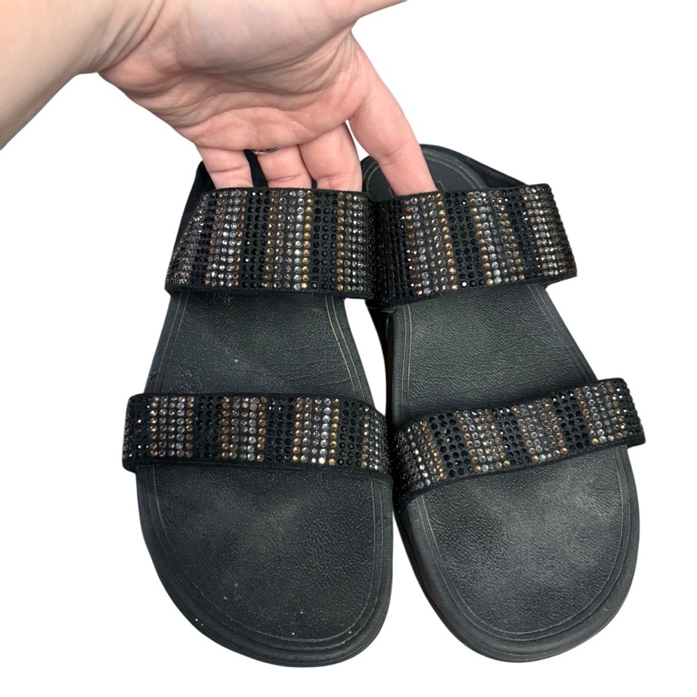 FitFlop Flare Strobe Rhinestone Slide Sandals in Gold/Silver/Black – Women Sz 11 - Picture 3 of 10